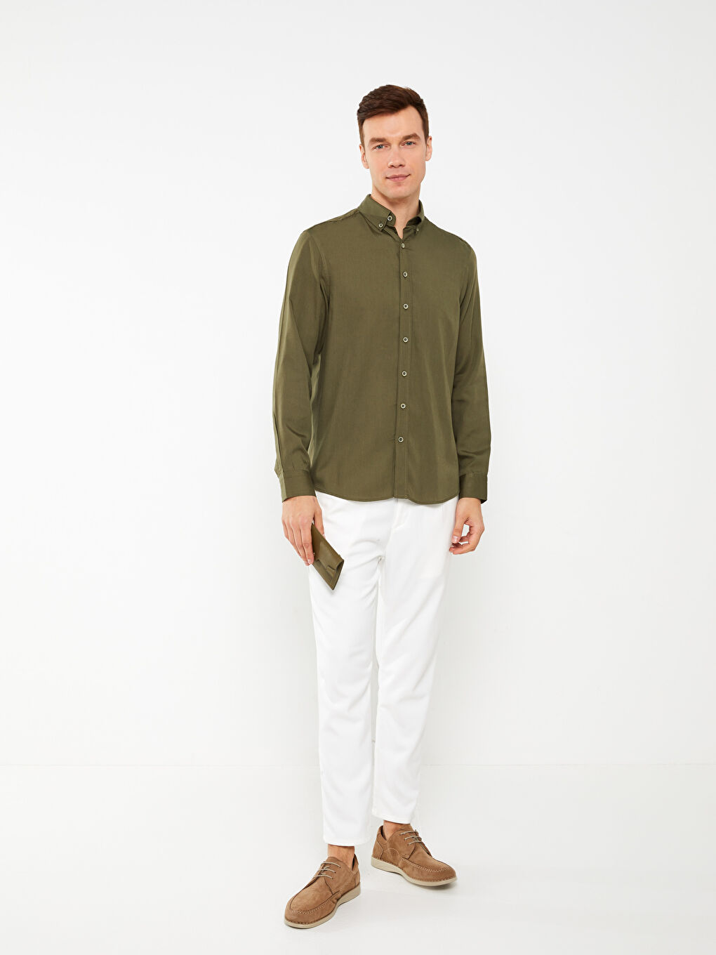 LCWAIKIKI Basic Haki Regular Fit Uzun Kollu Erkek Gömlek - 2