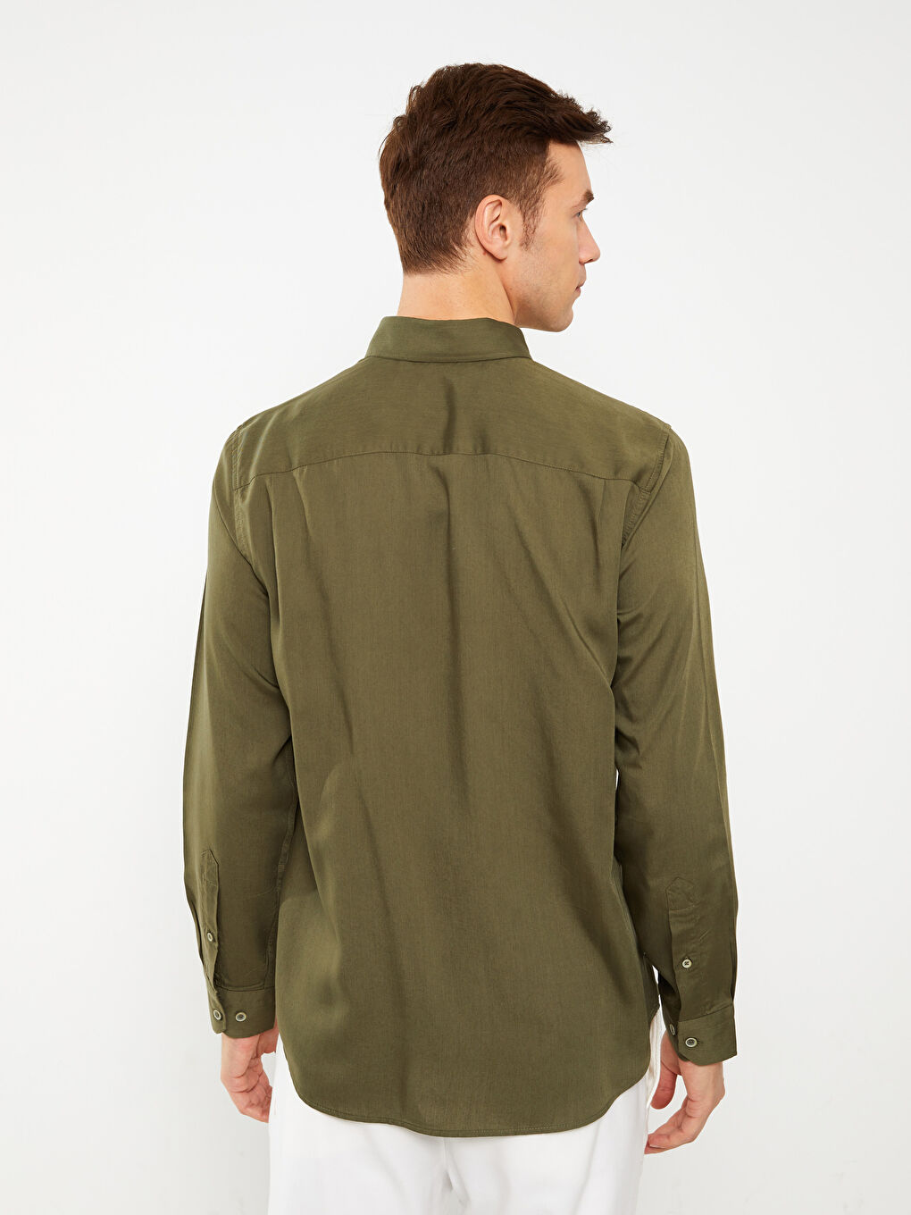 LCWAIKIKI Basic Haki Regular Fit Uzun Kollu Erkek Gömlek - 4