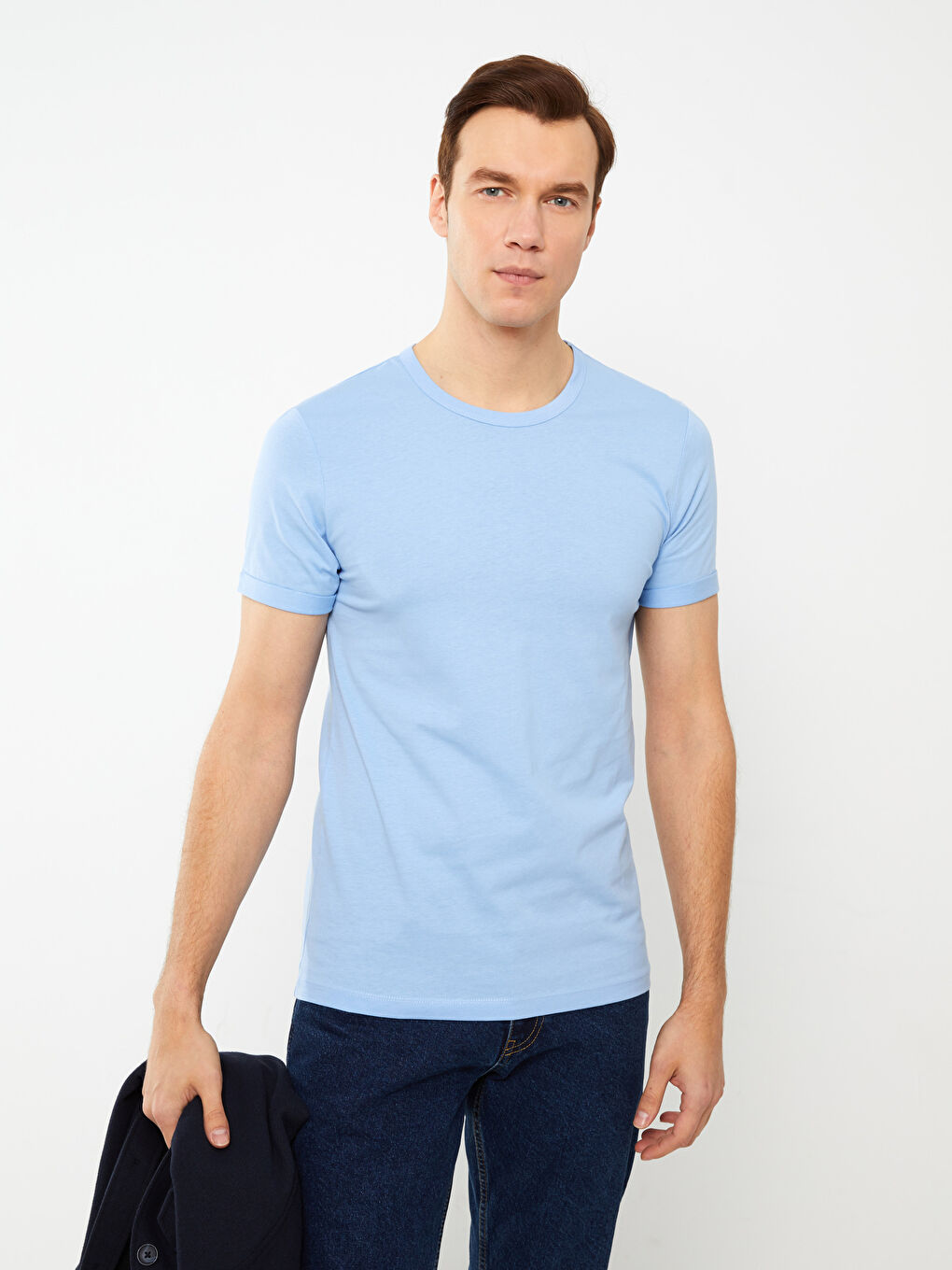 Tricou pentru Bărbați din Jerseu cu Guler Rotund-1