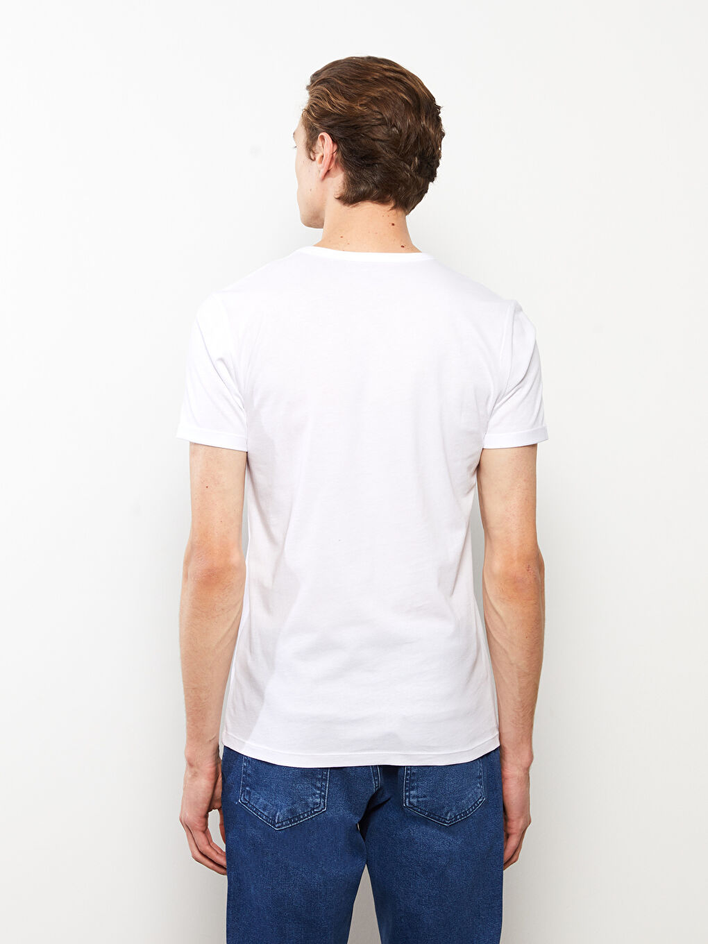 Beyaz Bisiklet Yaka Penye Erkek Tişört-4