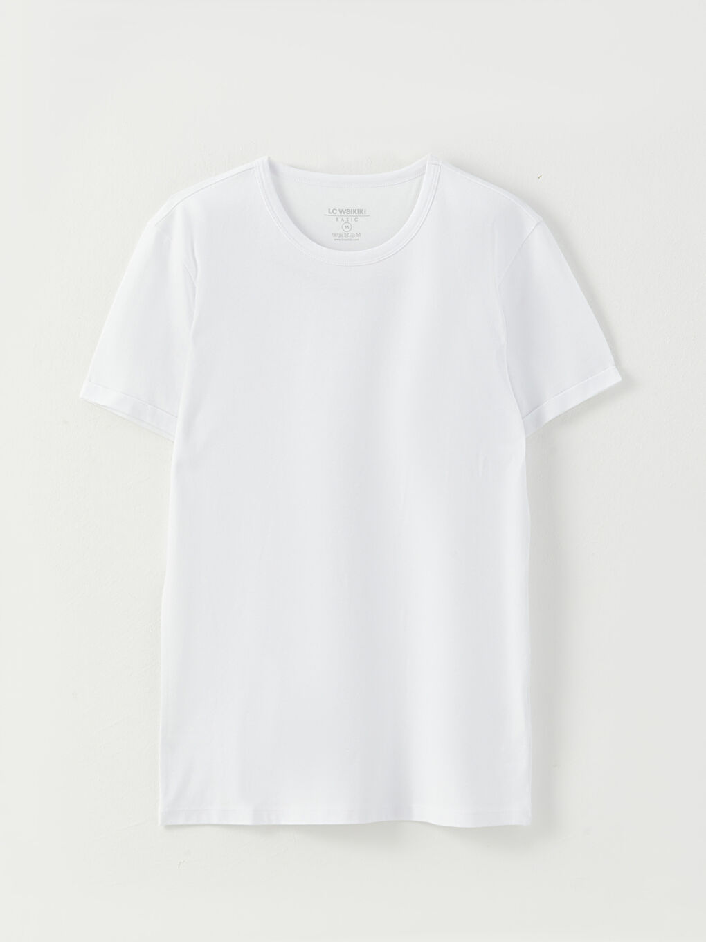 Beyaz Bisiklet Yaka Penye Erkek Tişört-5