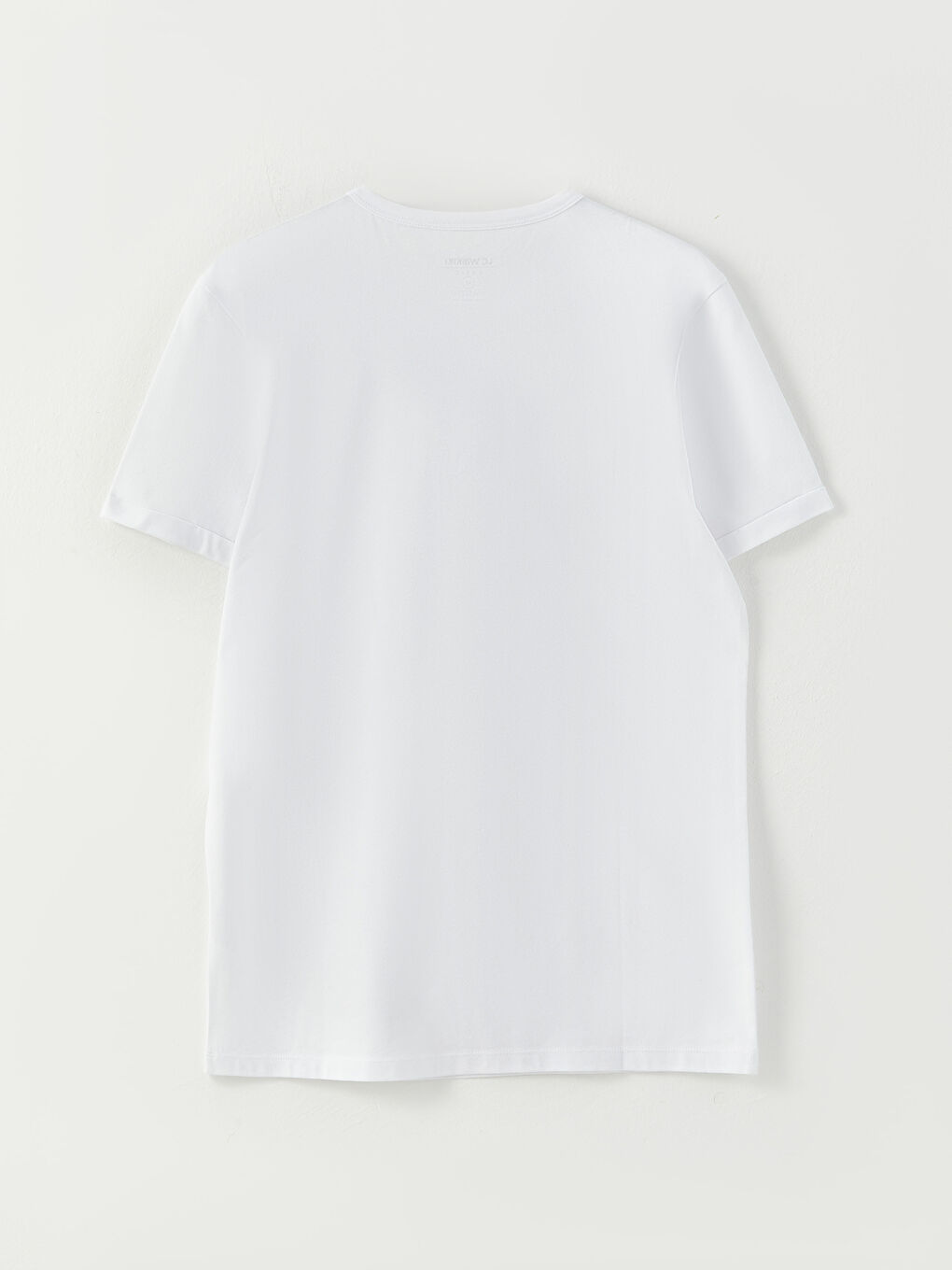 Beyaz Bisiklet Yaka Penye Erkek Tişört-6