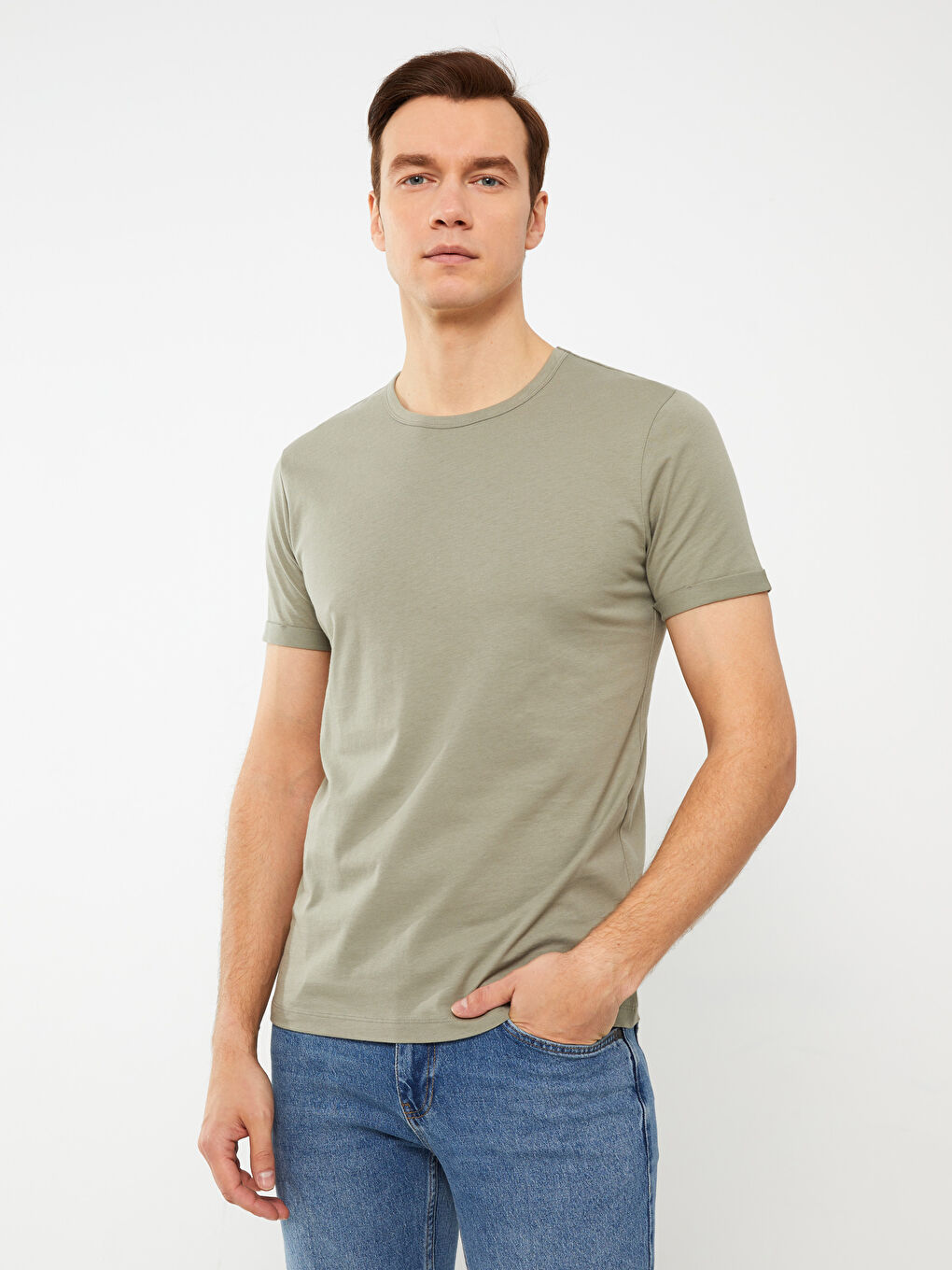 Tricou pentru Bărbați din Jerseu cu Guler Rotund-1