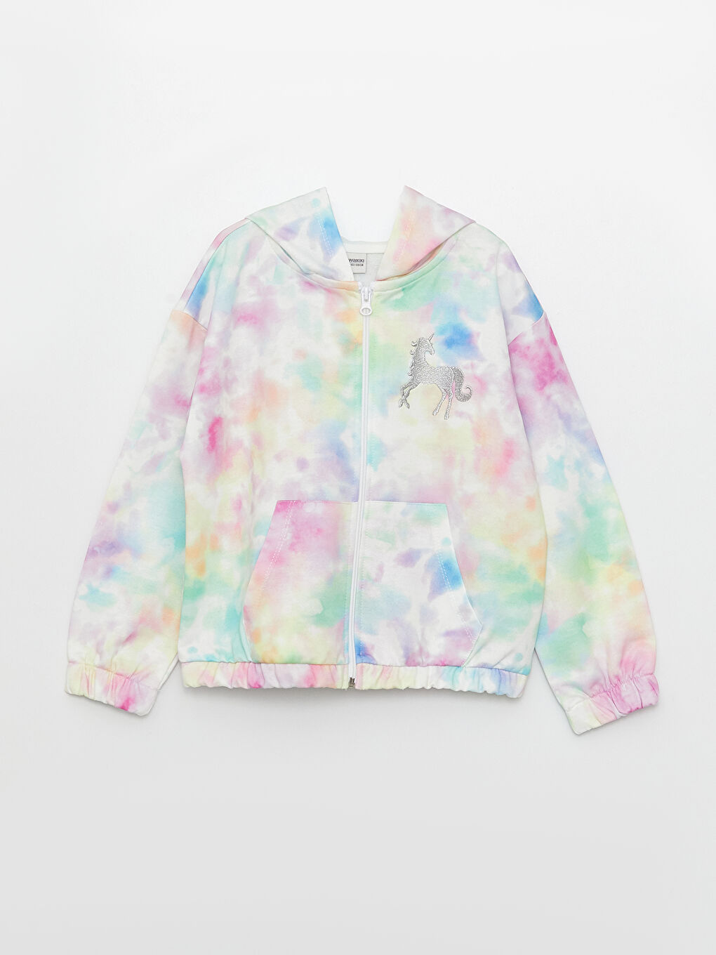 Karışık Kapüşonlu Baskılı Uzun Kollu Kız Çocuk Fermuarlı Sweatshirt