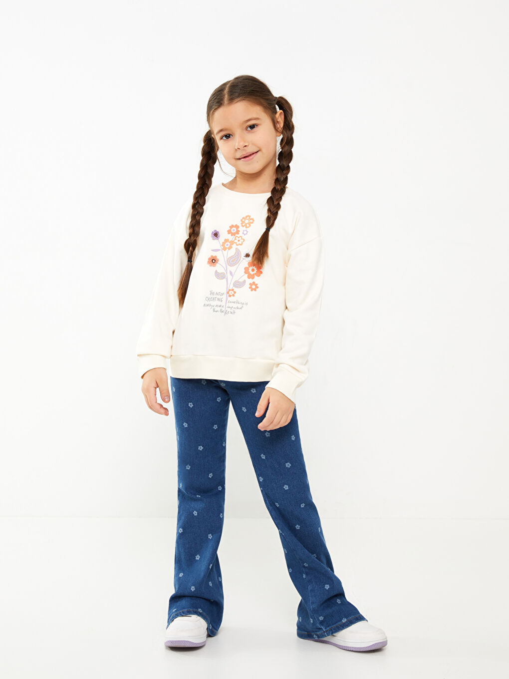 Hanorac Guler Rotund Imprimat Mânecă Lungă pentru Fete-2