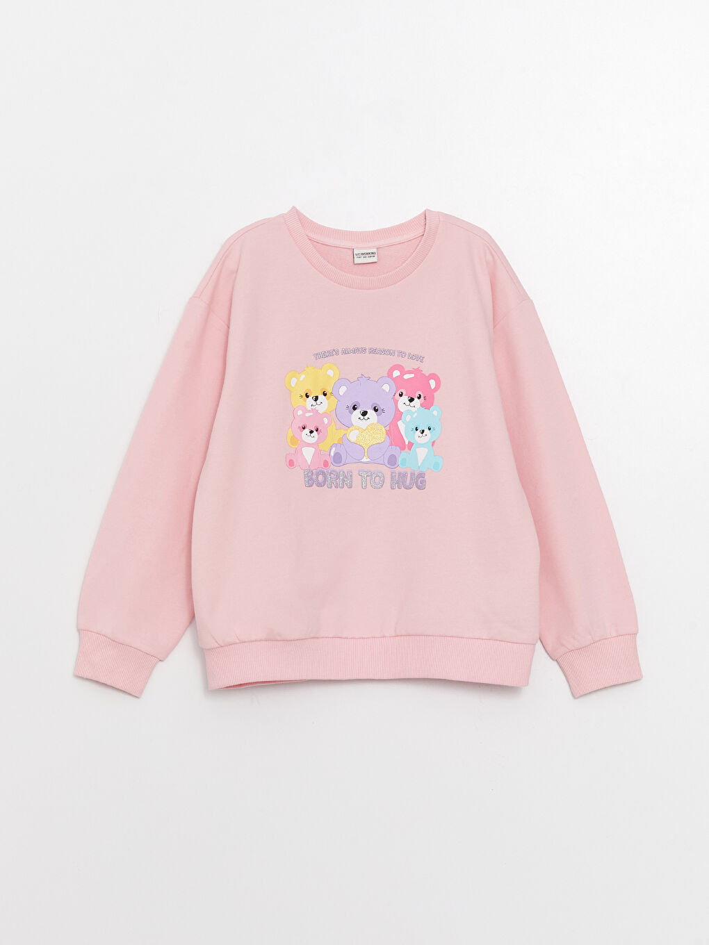 سويت شيرت كم طويل مطبوع بياقة دائرية للبنات