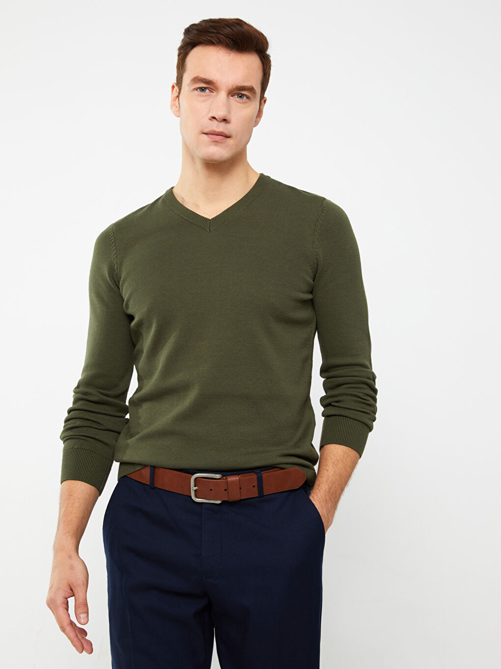 V Neck Long Sleeve Men's Knitwear Sweater