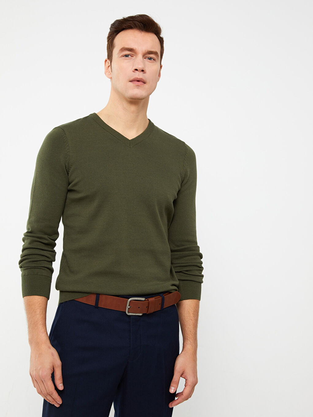 V Neck Long Sleeve Men's Knitwear Sweater-1