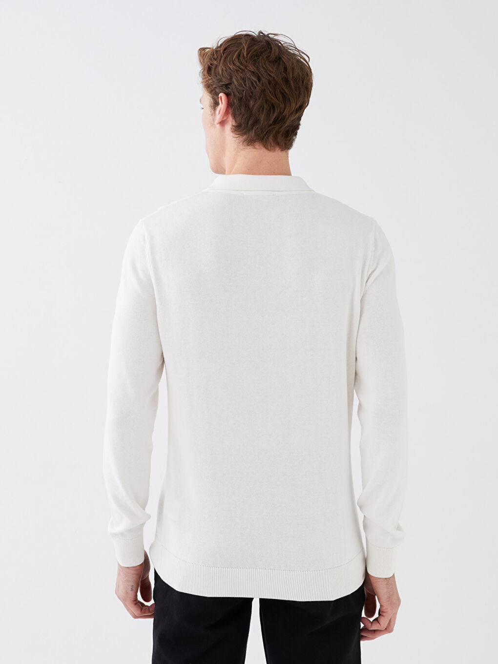 Мужской трикотажный свитер с длинным рукавом и воротником-поло-4
