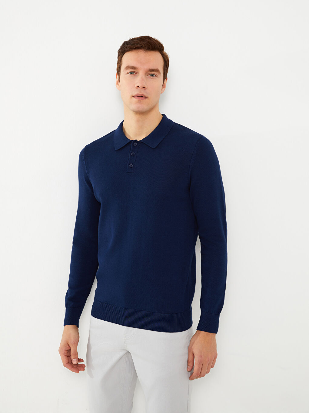 Polo Neck Long Sleeve Men's Knitwear Sweater-1