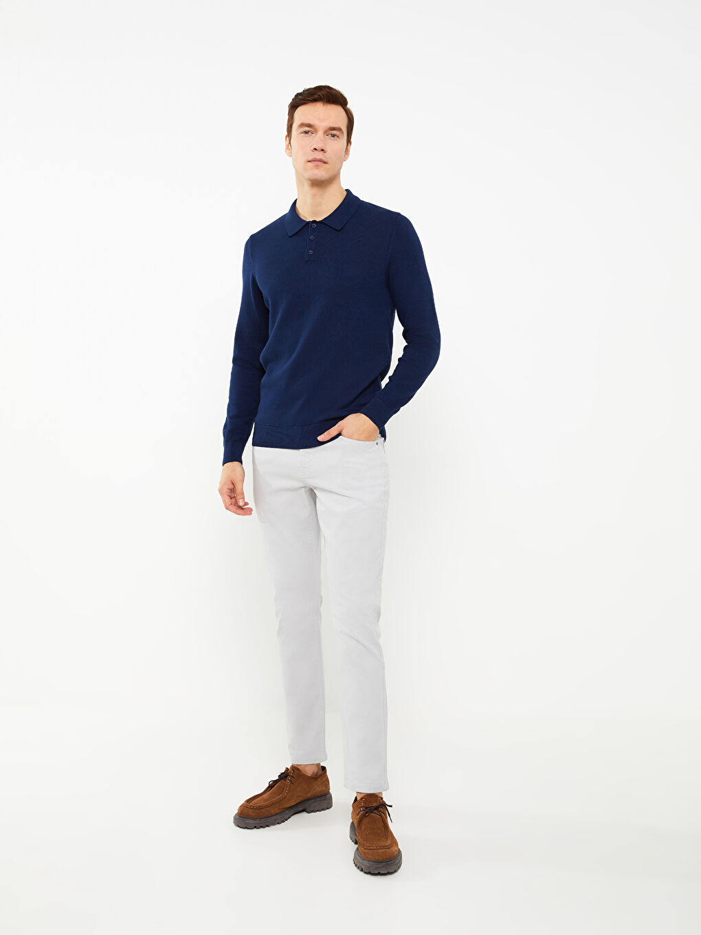 Polo Neck Long Sleeve Men's Knitwear Sweater-2