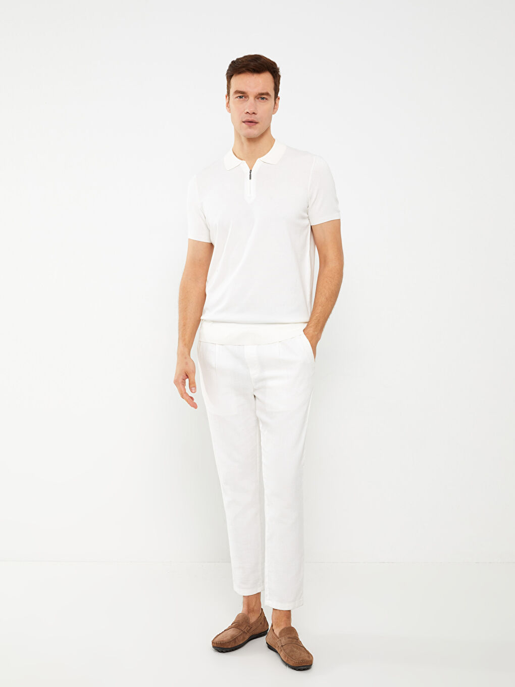 Pulover Tricotat cu Guler Polo și Mânecă Scurtă pentru Bărbați-2