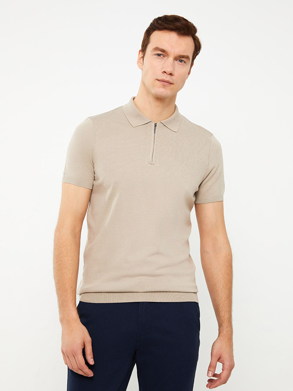 Polo Neck Short Sleeve Men's Knitwear Sweater-1