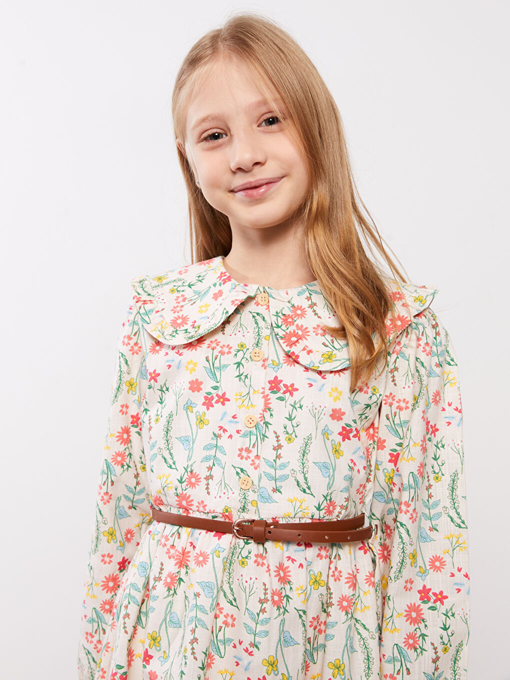 LCW Kids Bebe Yaka Desenli Uzun Kollu Kız Çocuk Elbise-1