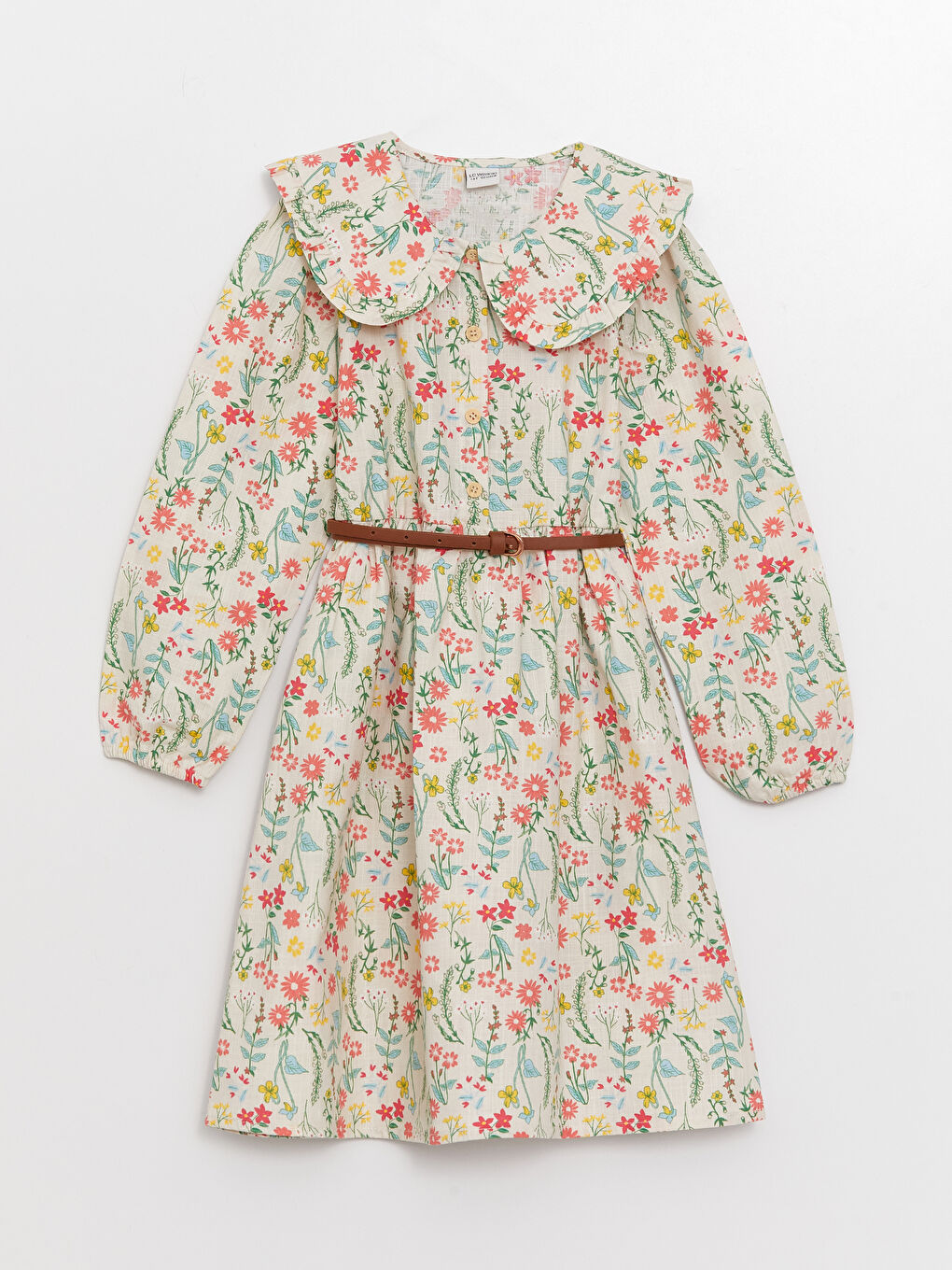 LCW Kids Bebe Collar Patterned Long Sleeve Girl Dress -S30744Z4-LRB