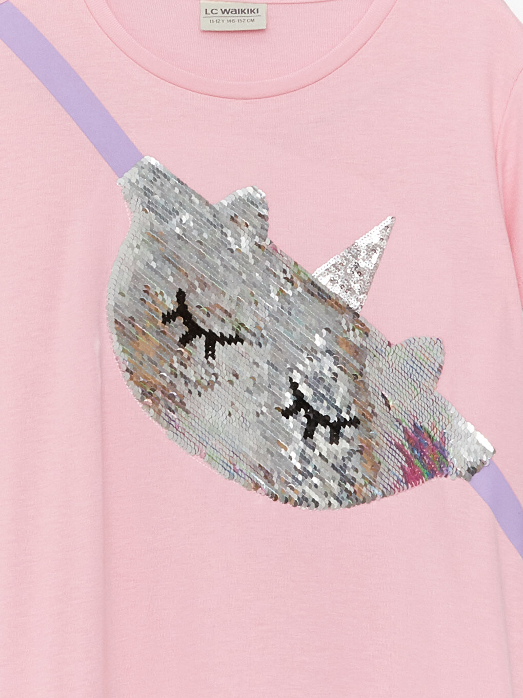 Pembe Bisiklet Yaka Çift Yönlü Payetli Kısa Kollu Kız Çocuk Elbise-1