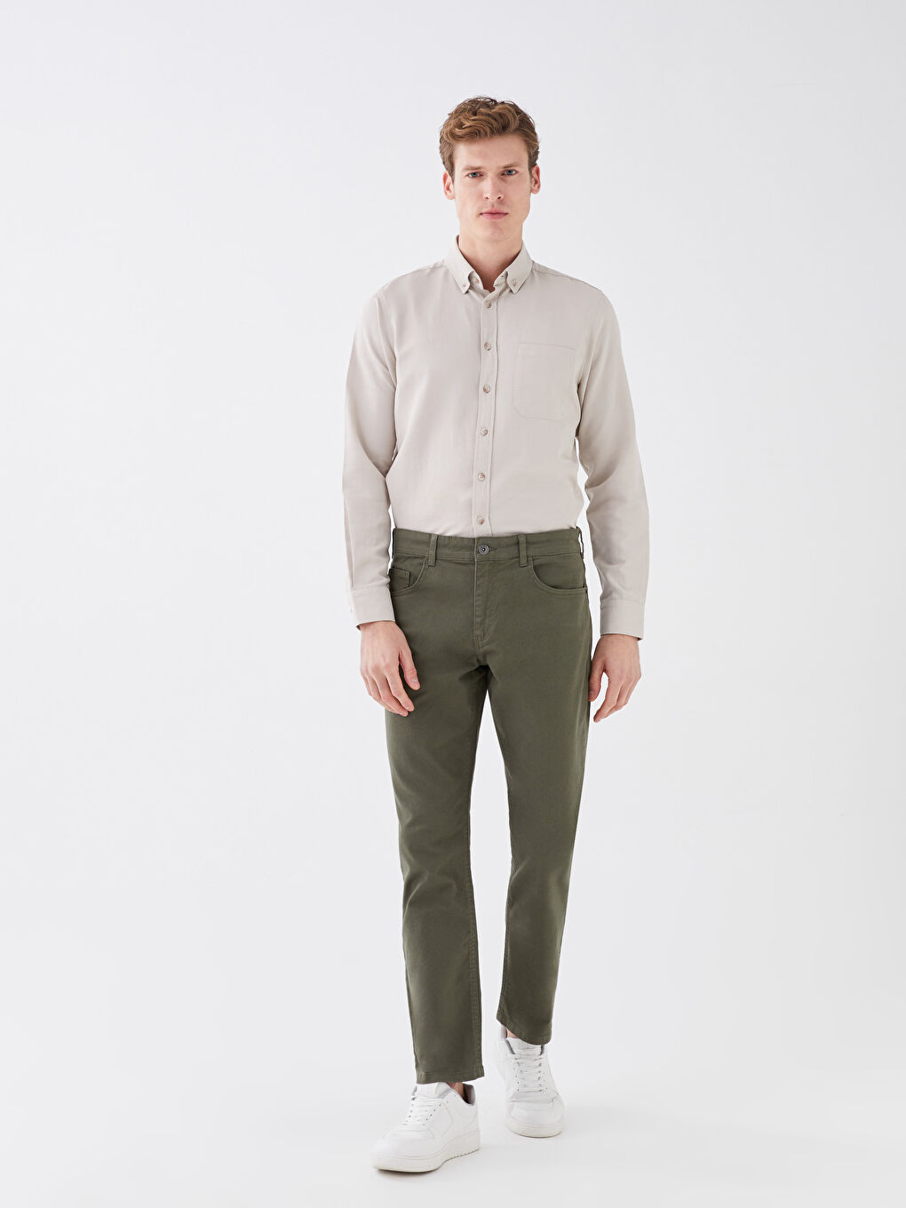 Haki Standart Kalıp Erkek Chino Pantolon-1