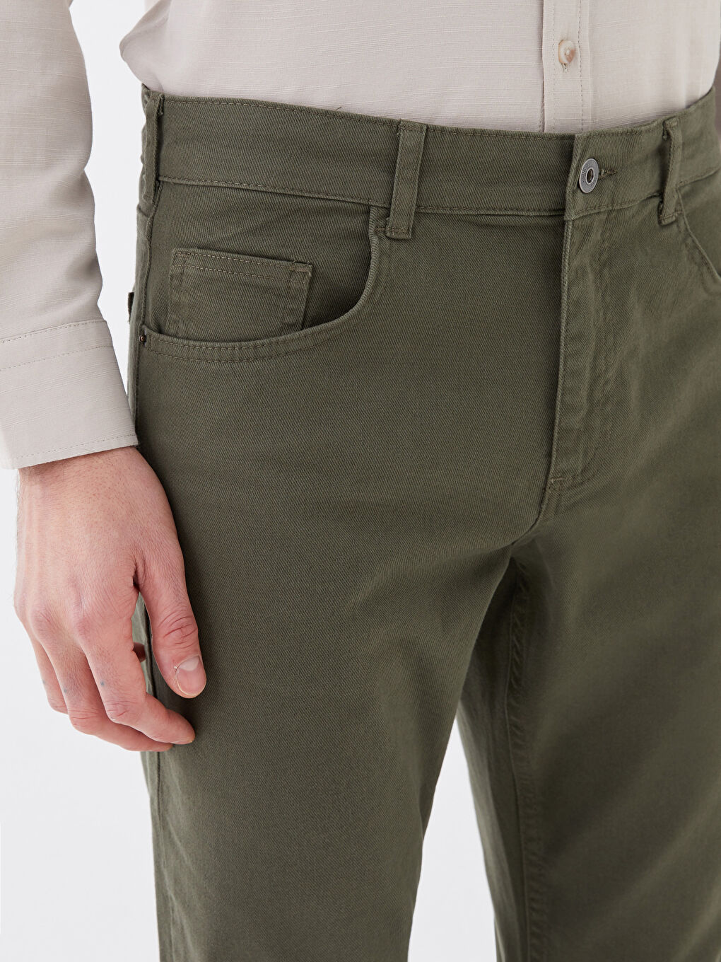 Haki Standart Kalıp Erkek Chino Pantolon-3