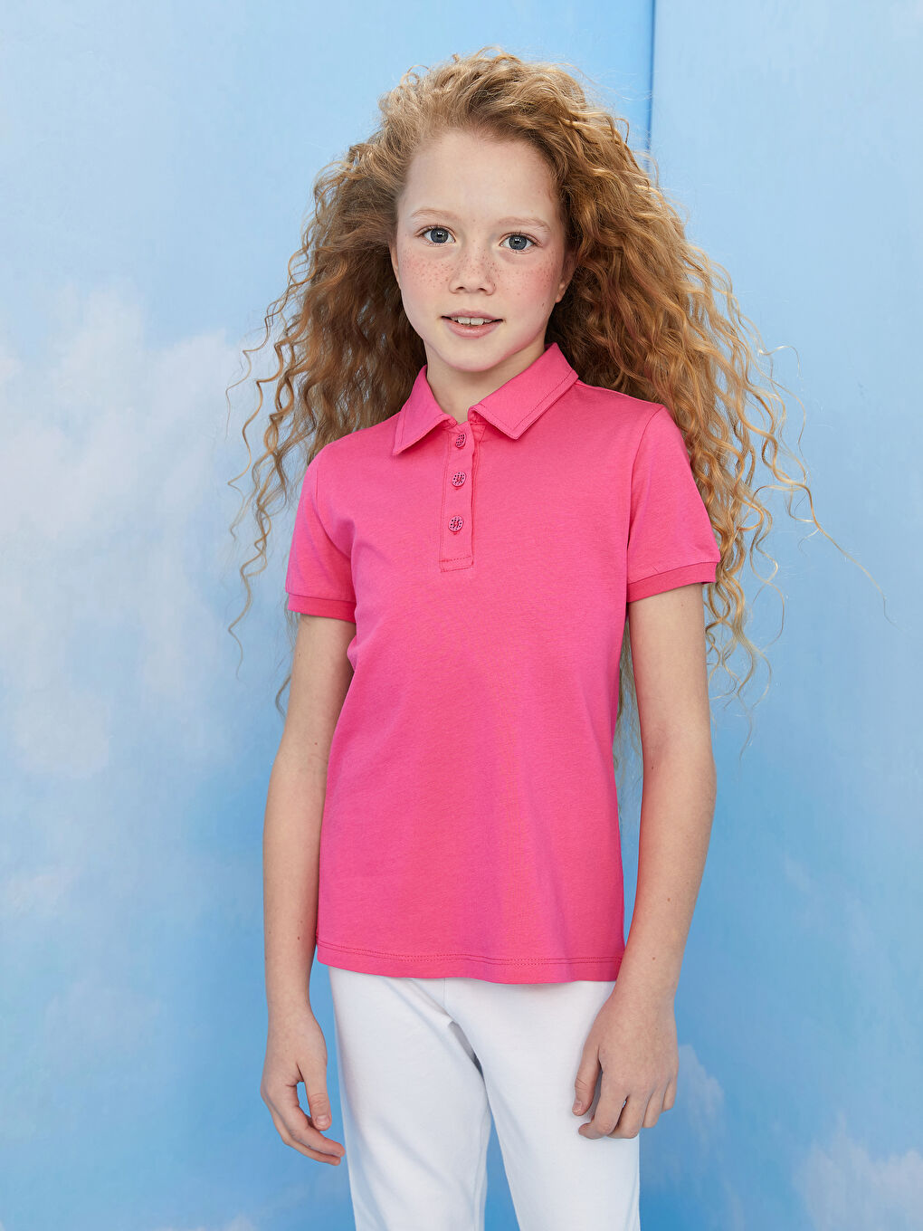 LCW Kids Polo Neck Basic Short Sleeve Girls' T-Shirt -S30803Z4-GSY
