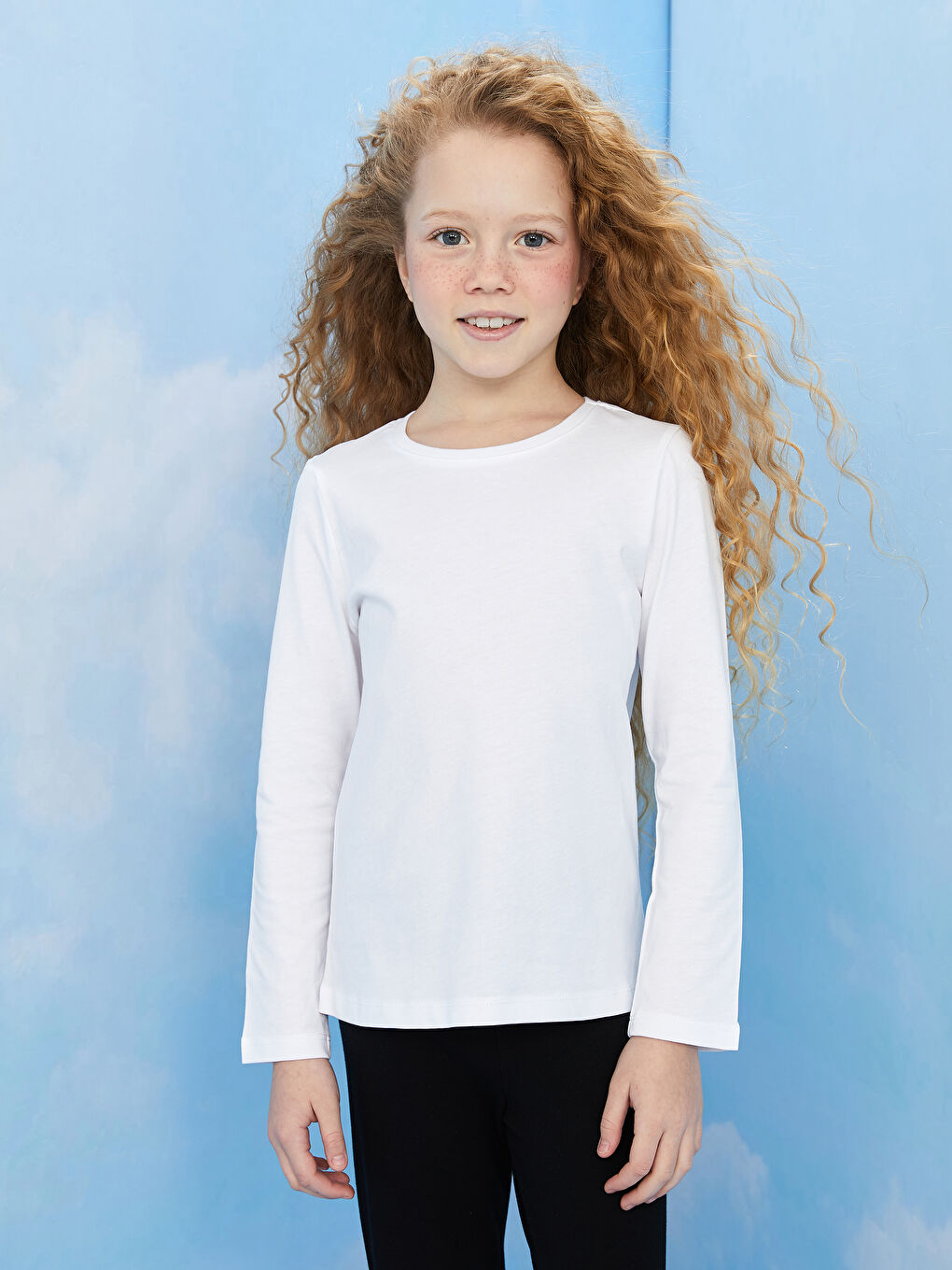 Crew Neck Basic Long Sleeve Girl T-shirt -S30808Z4-Q6K