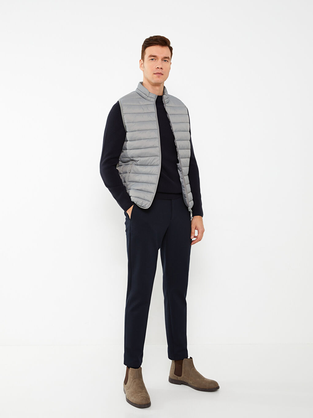 Vestă Matlasată Pentru Bărbați Cu Guler Tip Pâlnie Și Croială Standard-1