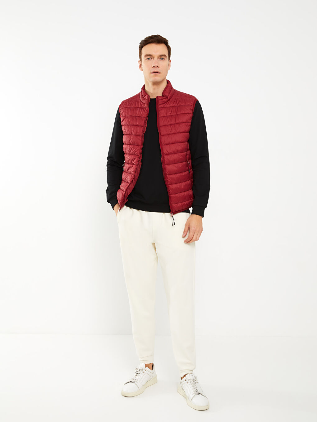 Kırmızı Standart Kalıp Dik Yaka Erkek Şişme Yelek-1