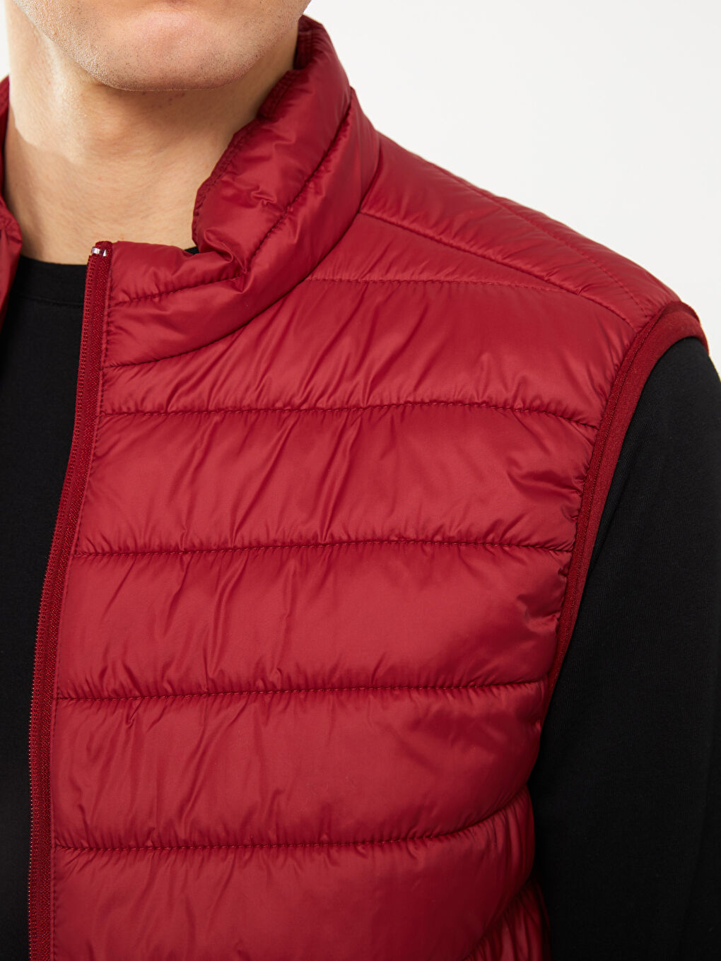 Kırmızı Standart Kalıp Dik Yaka Erkek Şişme Yelek-2