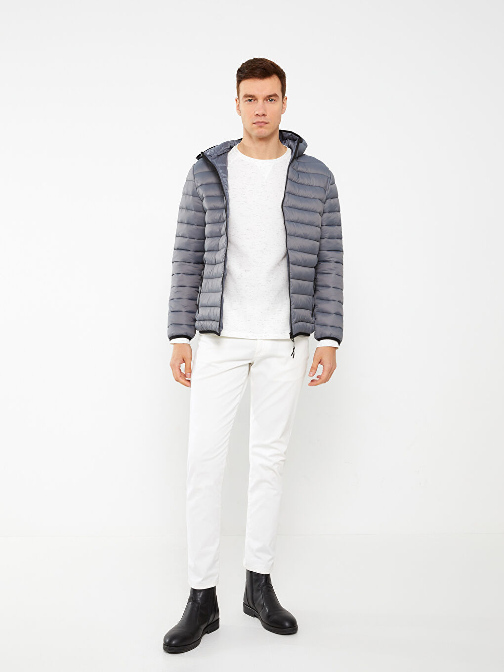 LCWAIKIKI Classic Standard Fit Hooded Men's Puffer Coat -S30826Z8-GYS