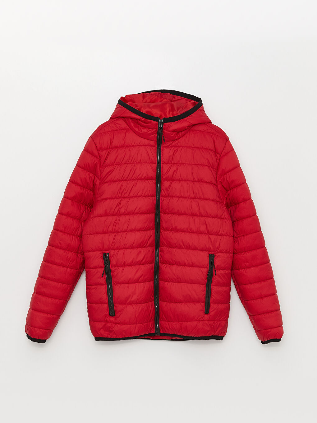 Kırmızı Standart Kalıp Kapüşonlu Erkek Şişme Mont-5