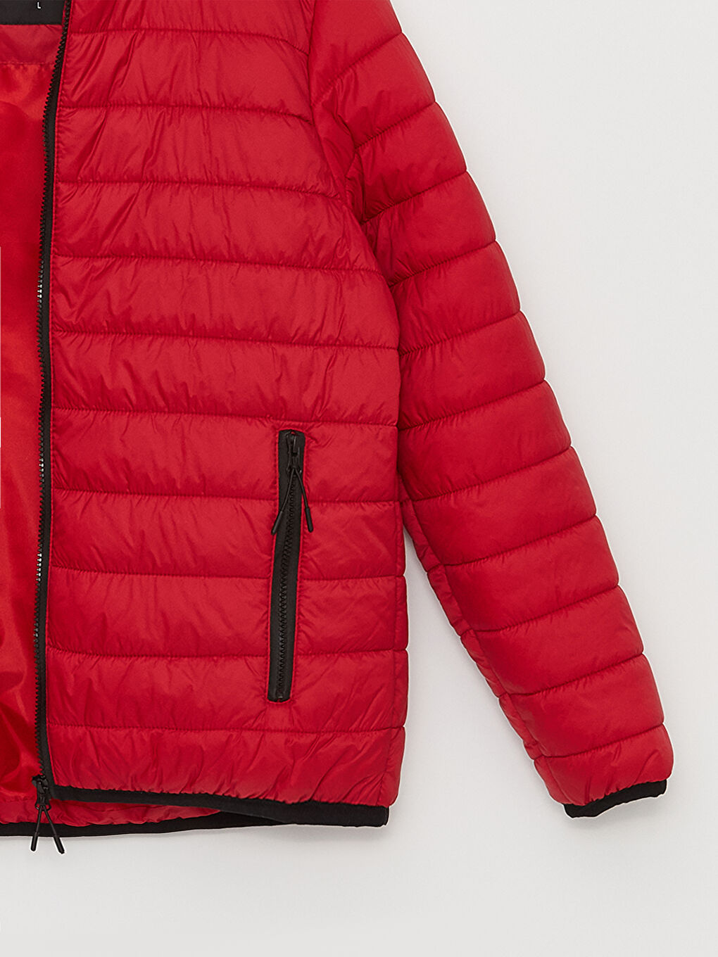 Kırmızı Standart Kalıp Kapüşonlu Erkek Şişme Mont-7