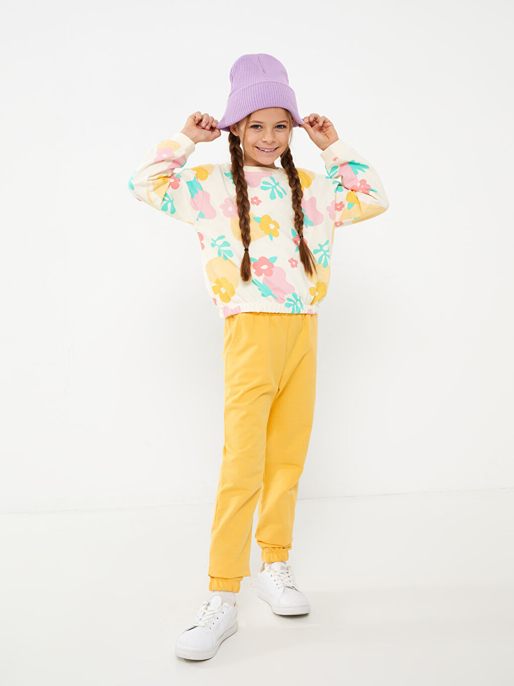 Crew Neck Patterned Long Sleeve Girl's Sweatshirt and Sweatpants -S30849Z4-LRA