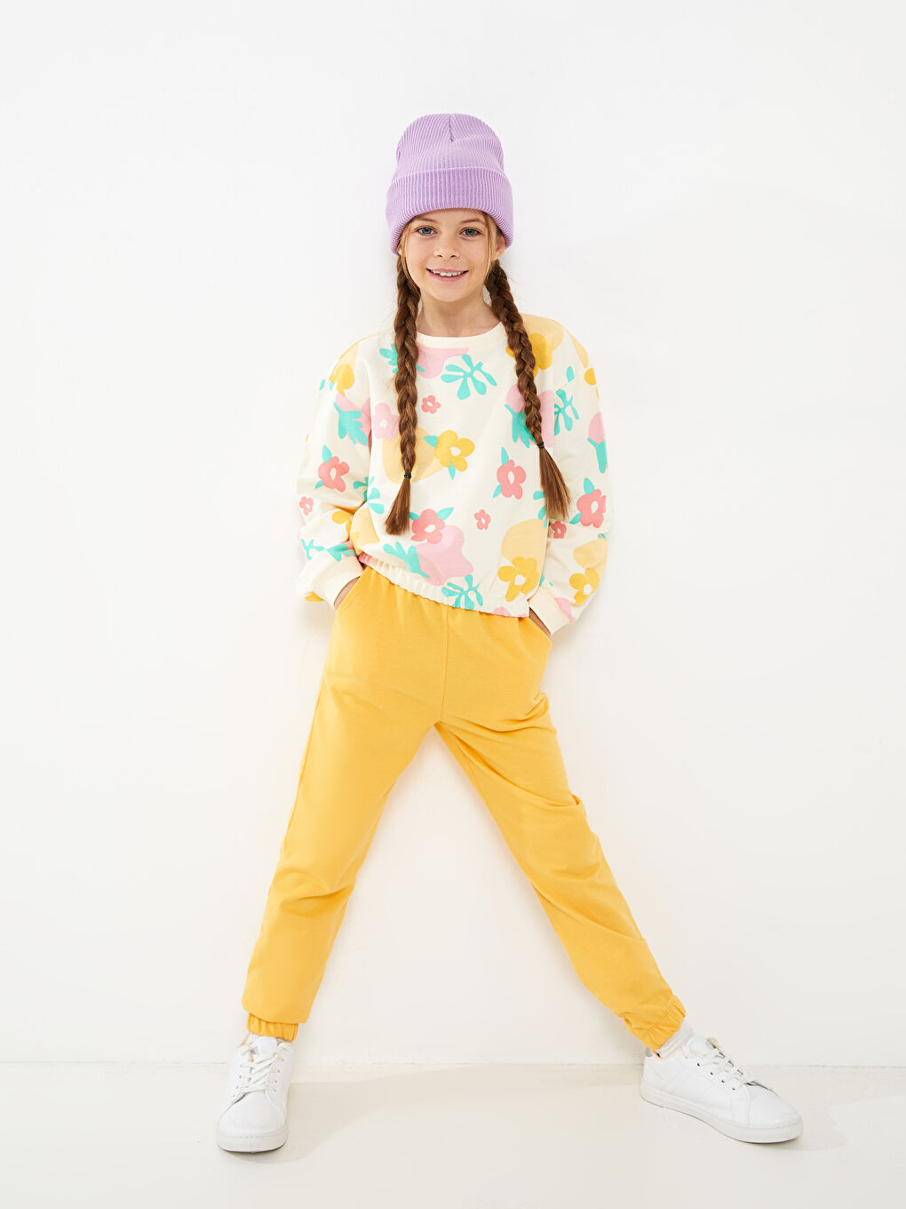 Crew Neck Patterned Long Sleeve Girl's Sweatshirt and Sweatpants -S30849Z4-LRA