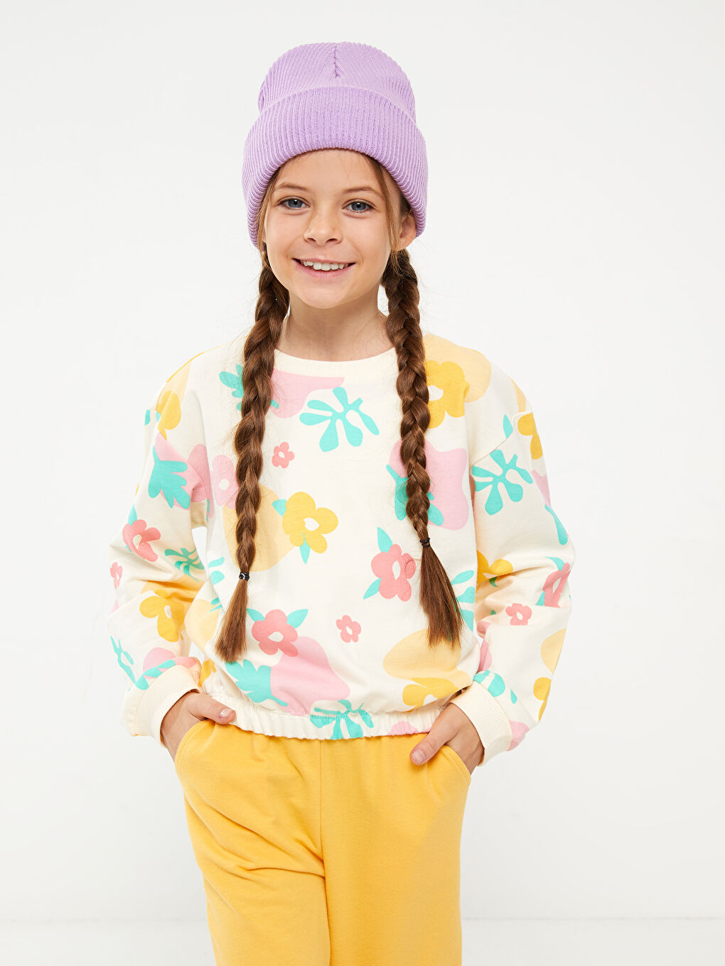 Crew Neck Patterned Long Sleeve Girl's Sweatshirt and Sweatpants -S30849Z4-LRA