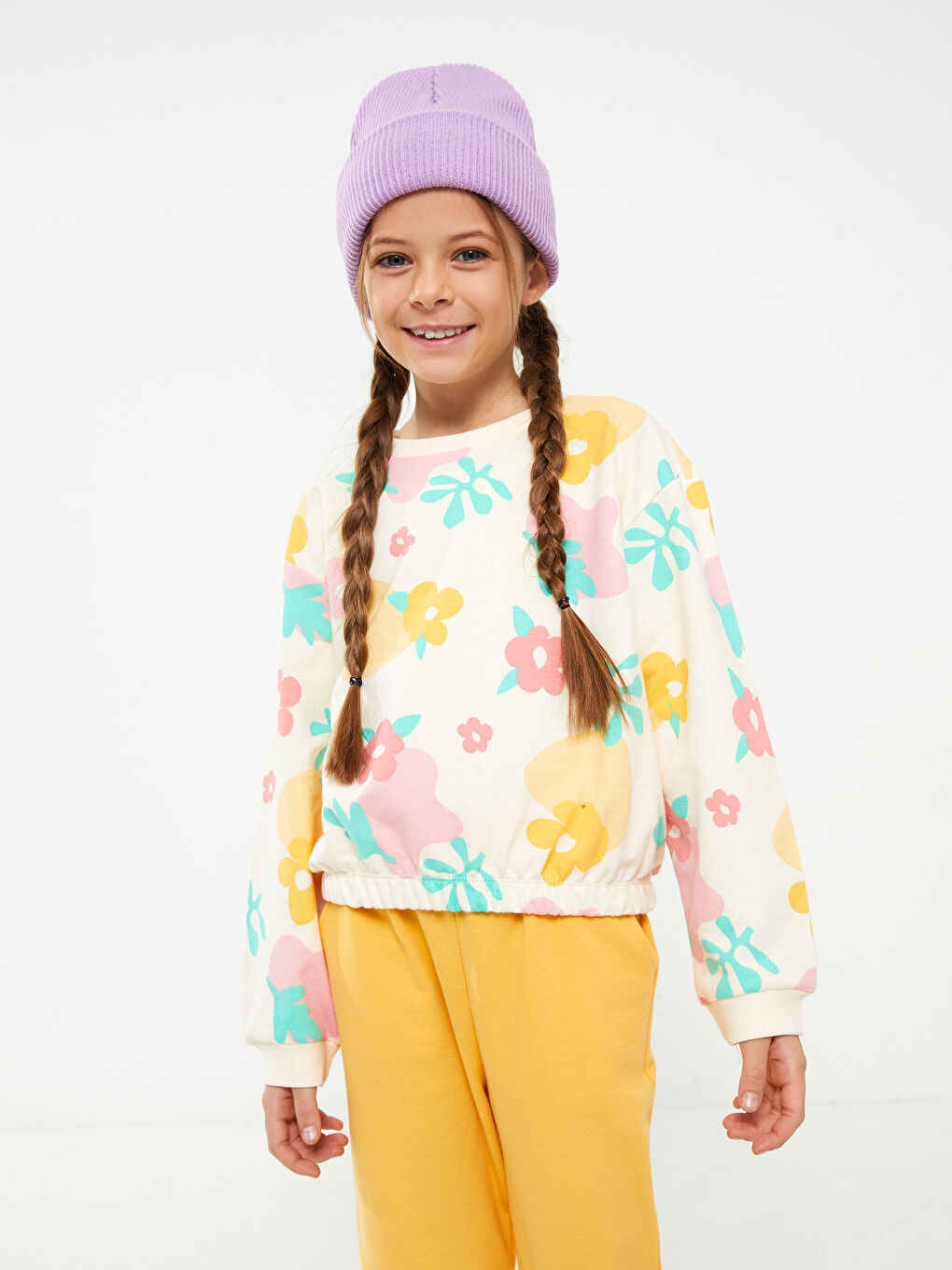 Crew Neck Patterned Long Sleeve Girl's Sweatshirt and Sweatpants -S30849Z4-LRA