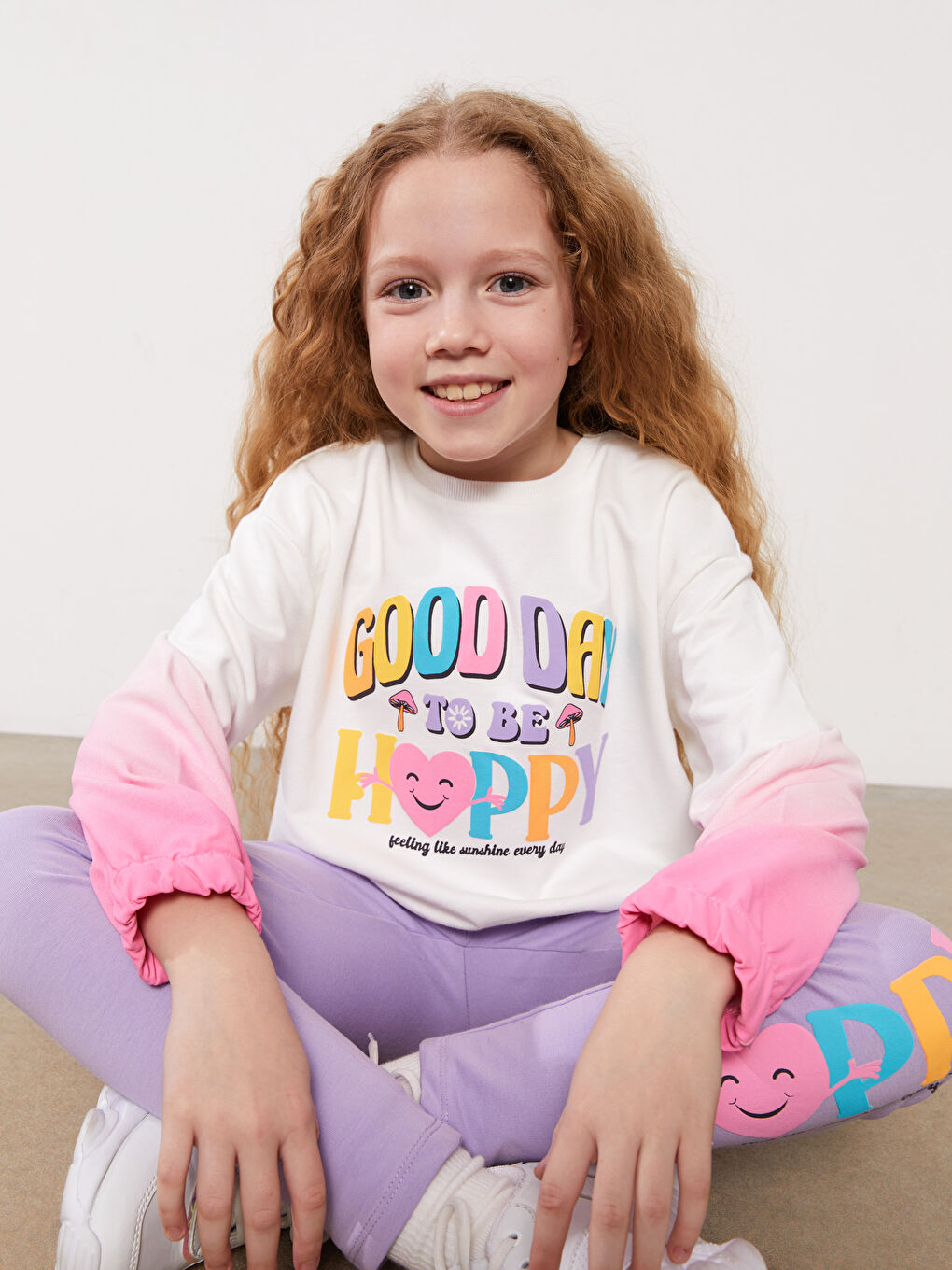 Свитшот с круглым вырезом, с принтом и длинным рукавом, и леггинсы для девочек-2