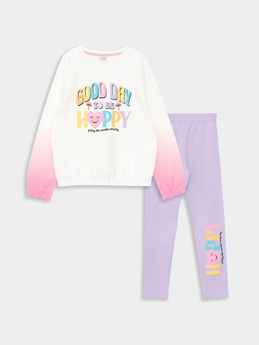 Свитшот с круглым вырезом, с принтом и длинным рукавом, и леггинсы для девочек-3
