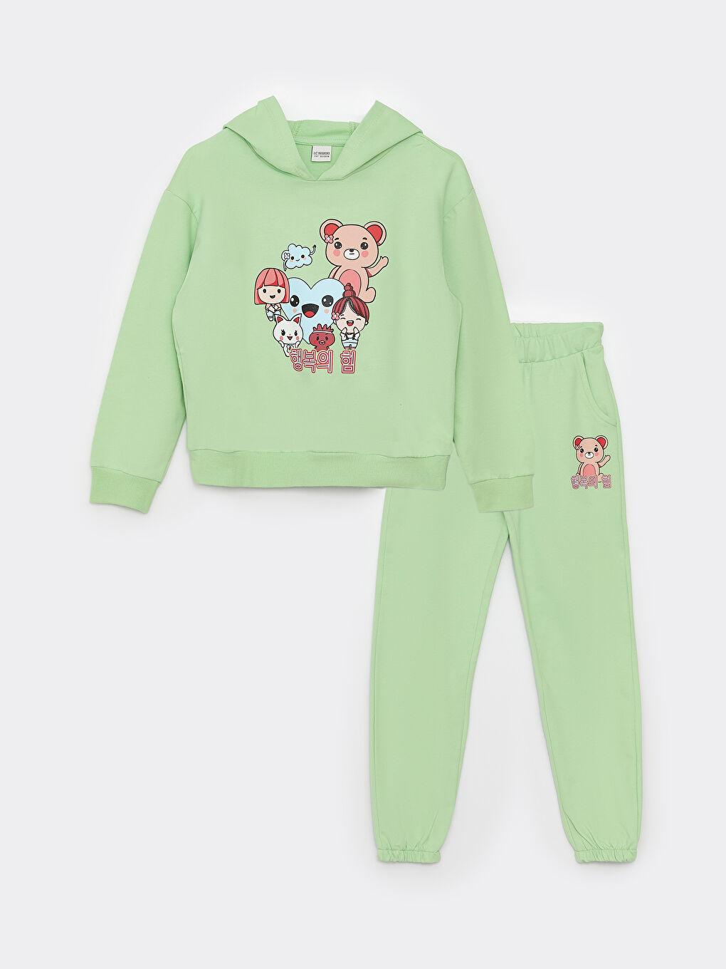 Hooded Printed Long Sleeve Girl Sweatshirt and Sweatpants