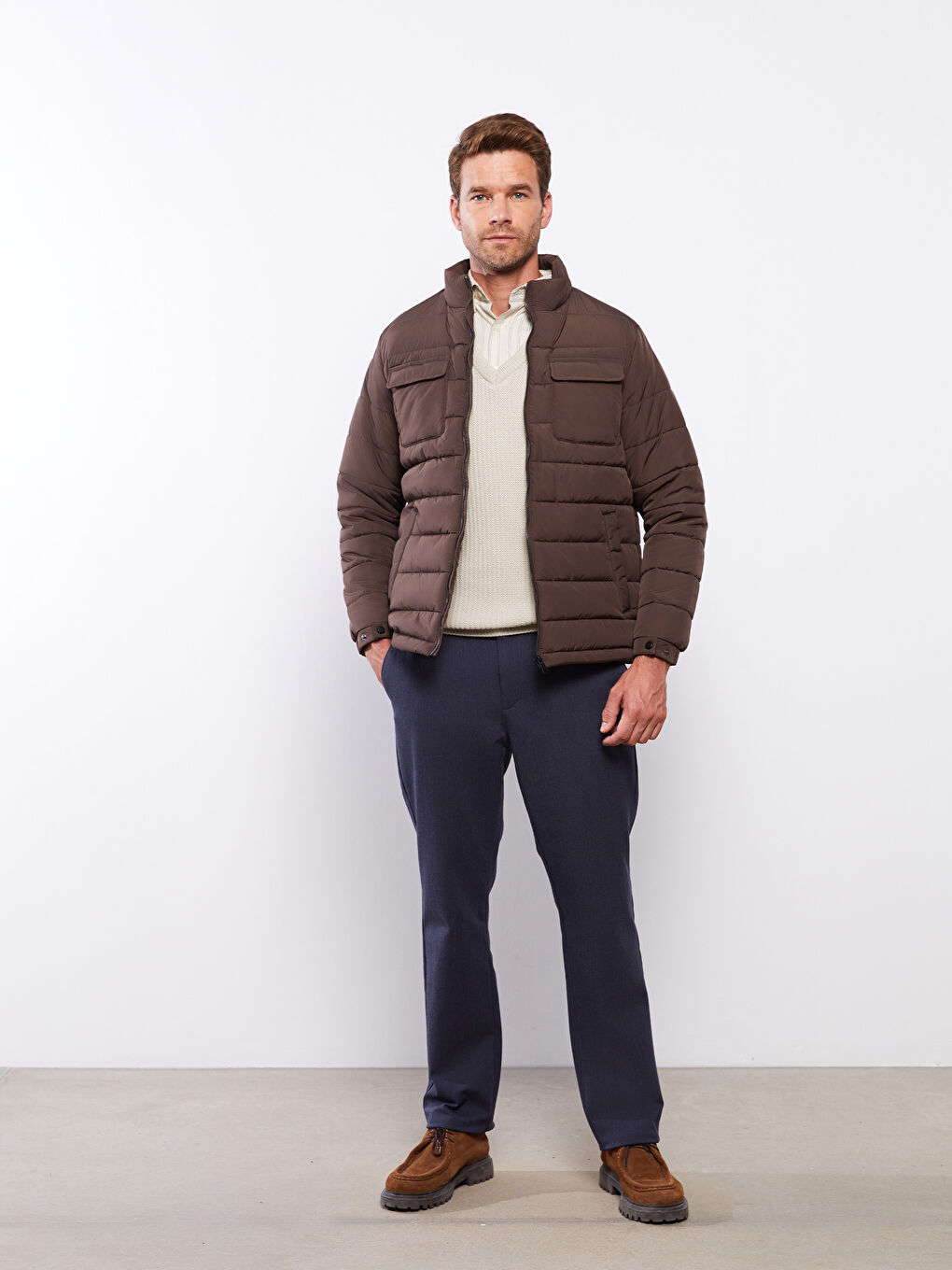Standard Fit Funnel Neck Men's Puffer Coat -S30867Z8-S4N