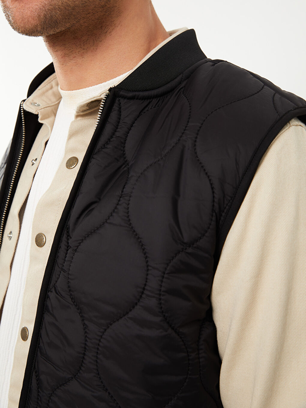 Vestă Slim Fit cu Guler Colegiu pentru Bărbați-2