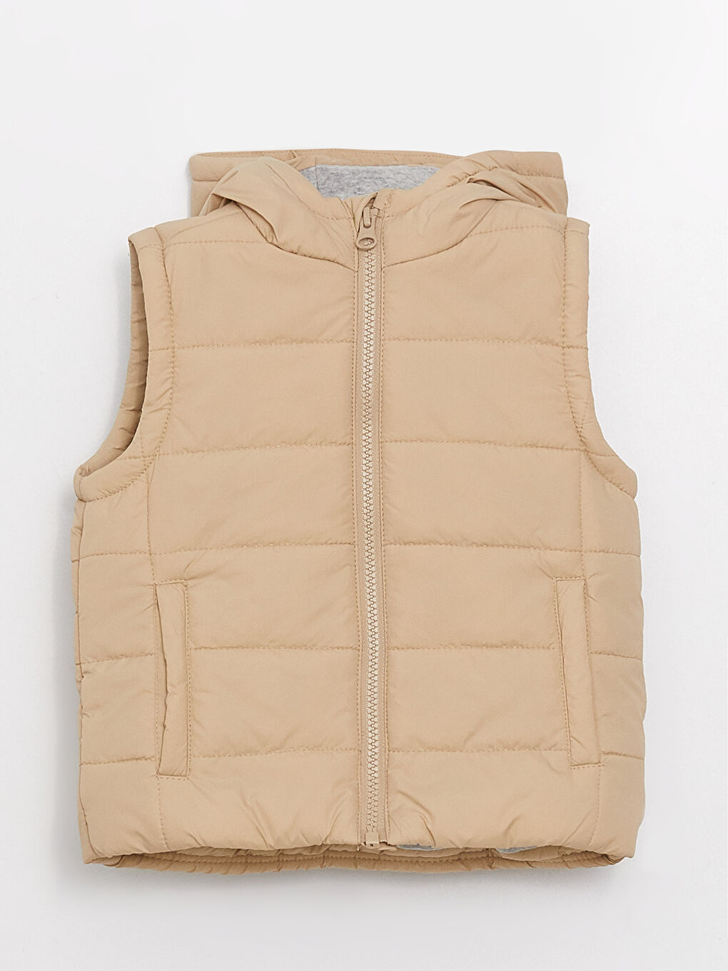 Bej Bisiklet Yaka Erkek Bebek Fermuarlı Yelek-2