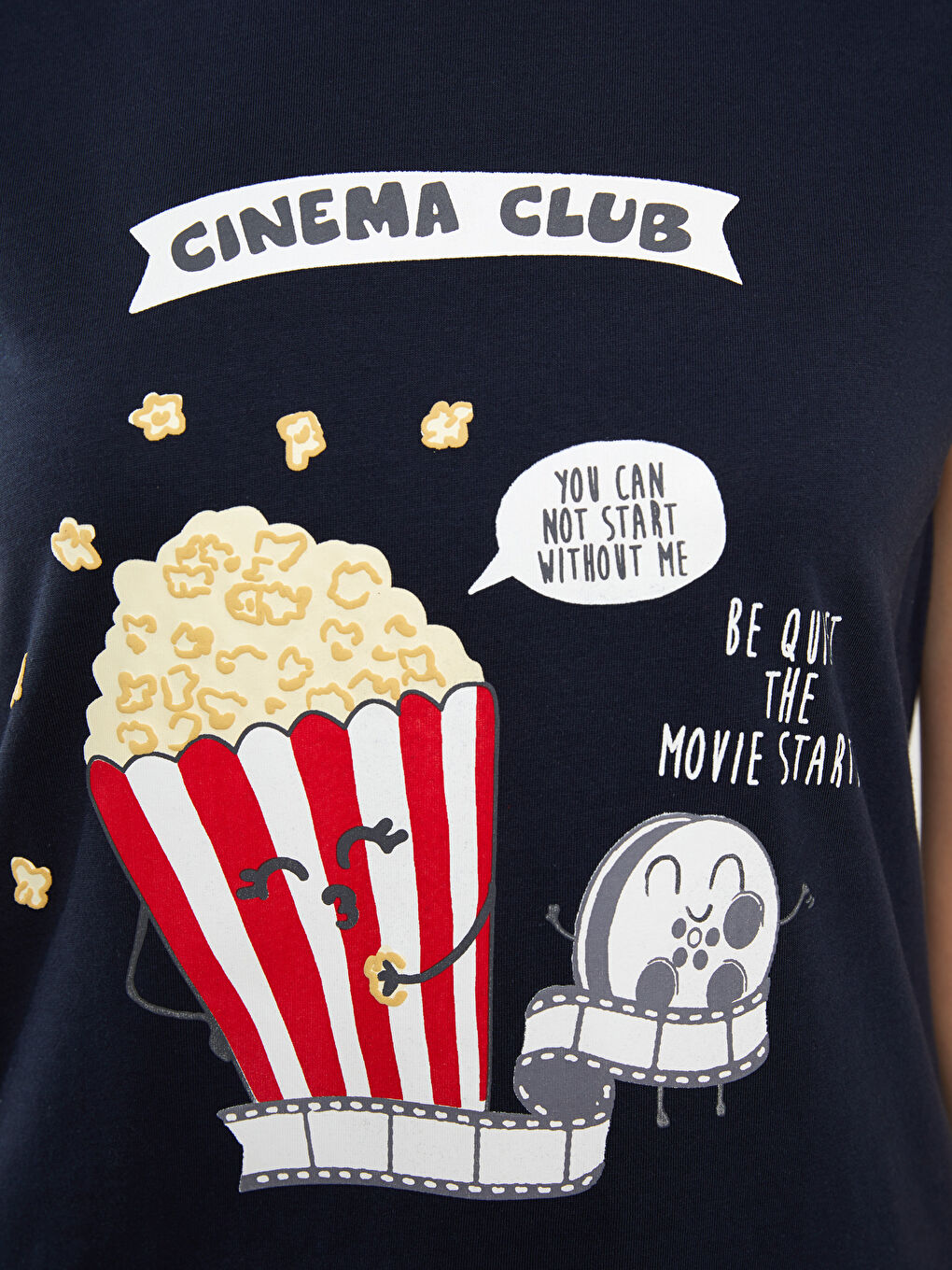 Lacivert Bisiklet Yaka Baskılı Kısa Kollu Kadın Pijama Takımı-3