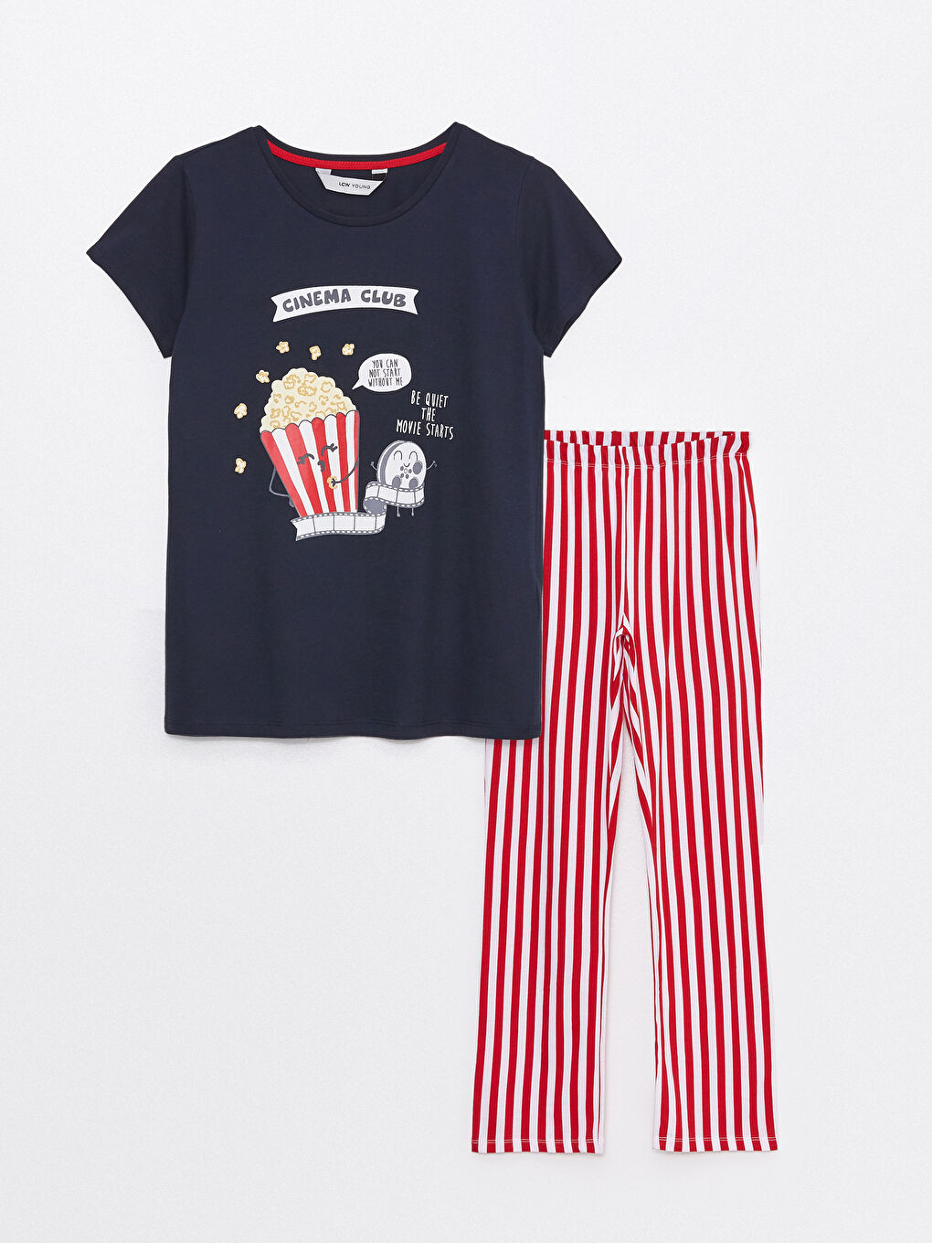 Lacivert Bisiklet Yaka Baskılı Kısa Kollu Kadın Pijama Takımı-5