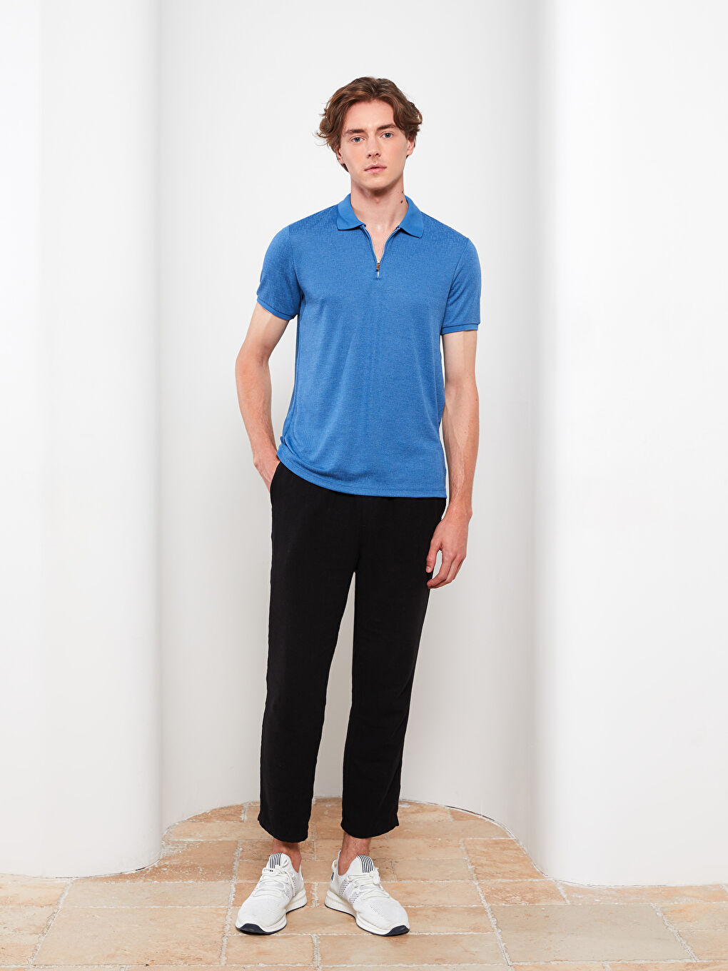 Mavi Polo Yaka Kısa Kollu Erkek Tişört