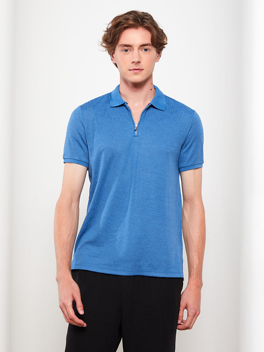 Mavi Polo Yaka Kısa Kollu Erkek Tişört-1