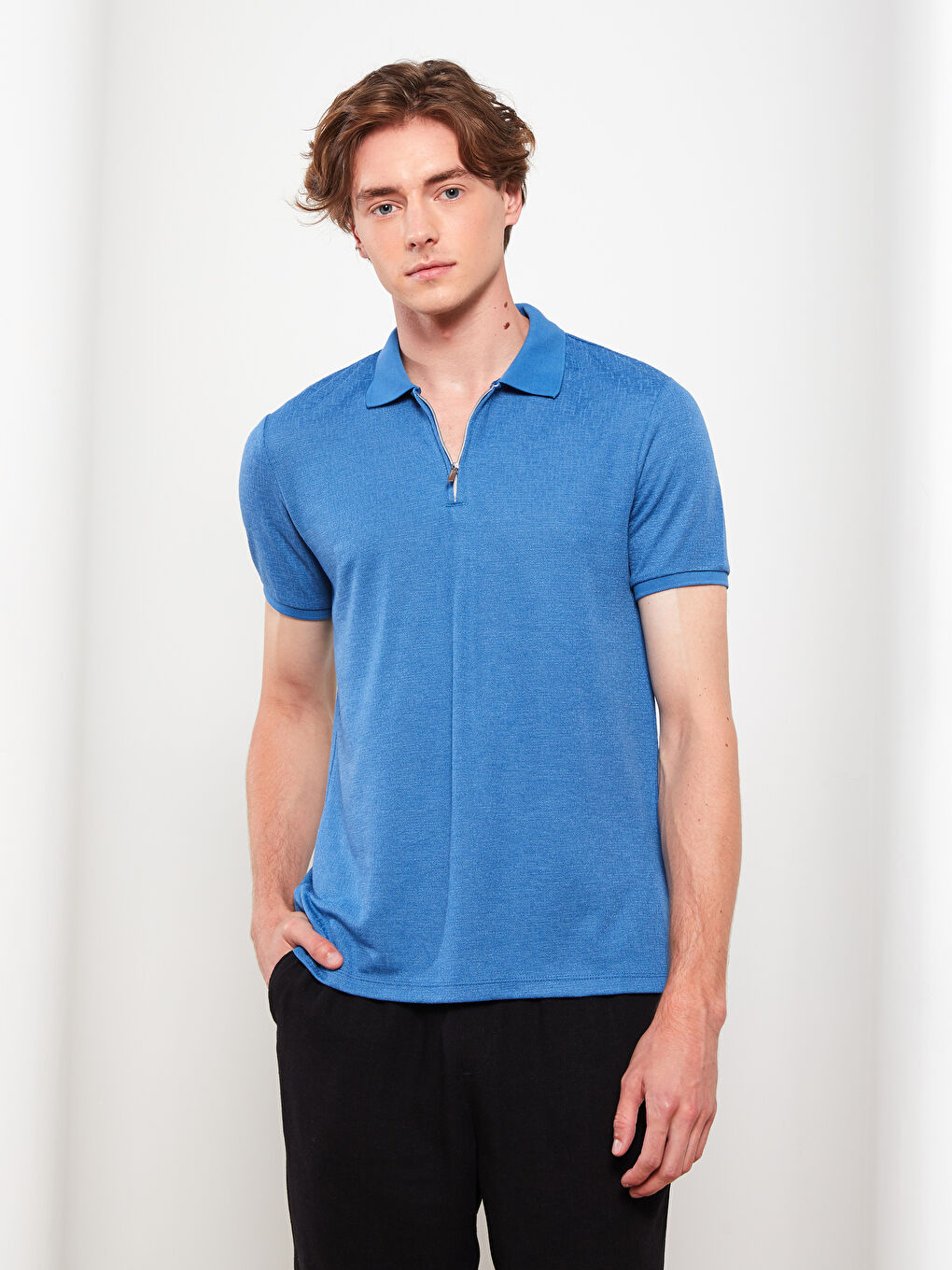 Mavi Polo Yaka Kısa Kollu Erkek Tişört-2