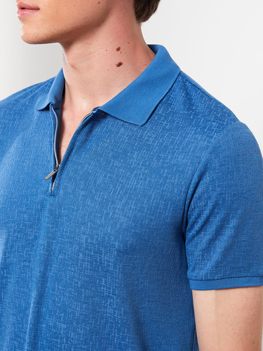 Mavi Polo Yaka Kısa Kollu Erkek Tişört-3