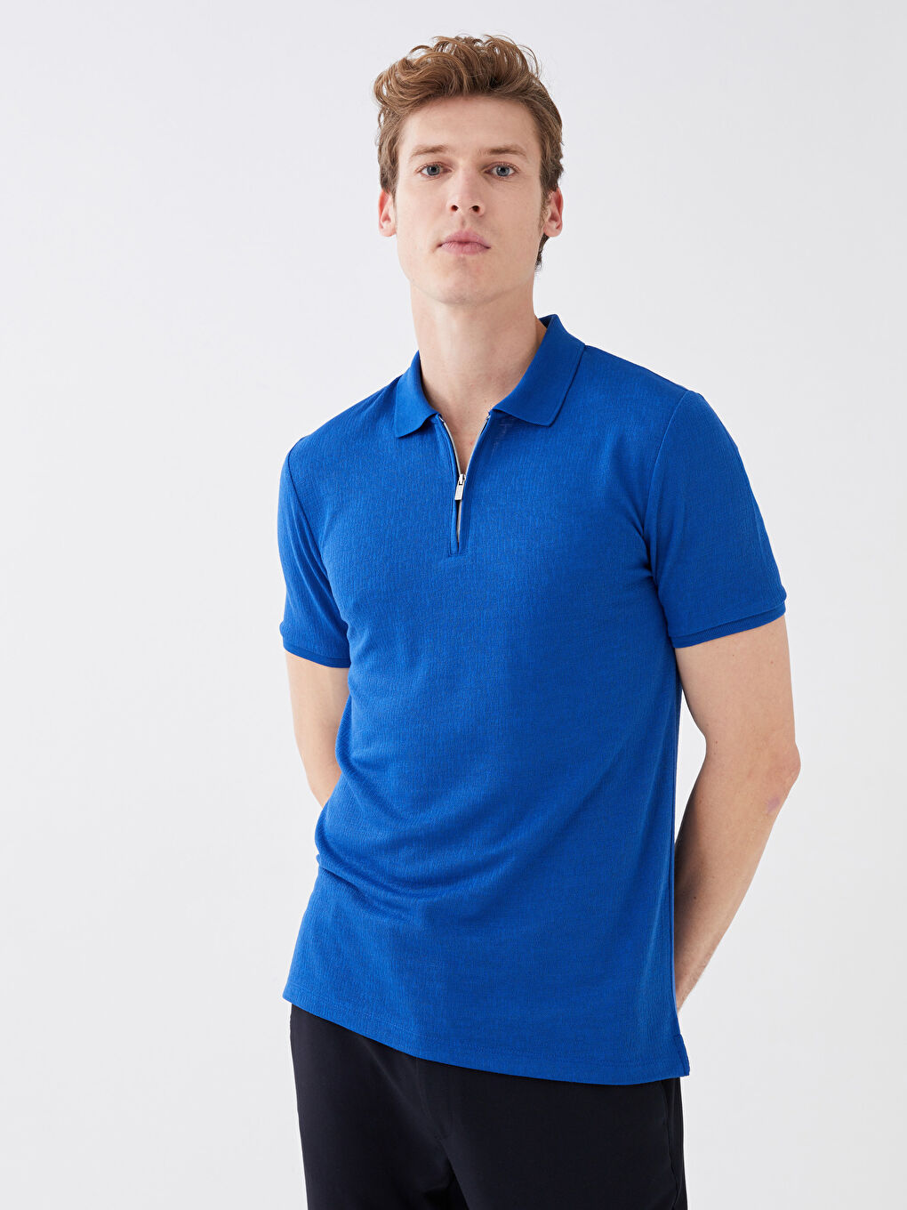 Mavi Polo Yaka Kısa Kollu Erkek Tişört