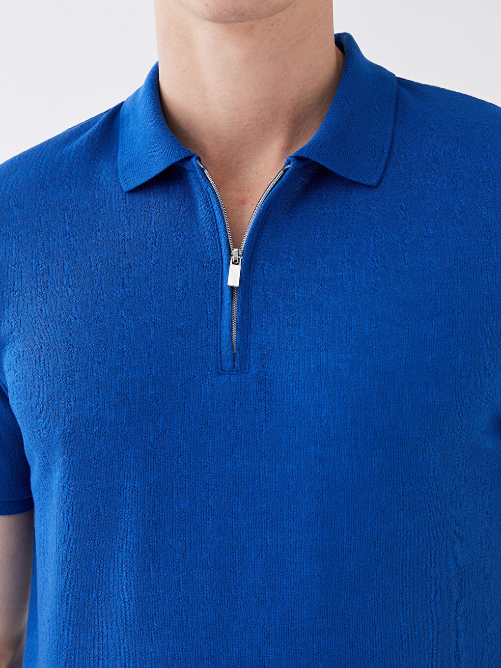 Mavi Polo Yaka Kısa Kollu Erkek Tişört-3