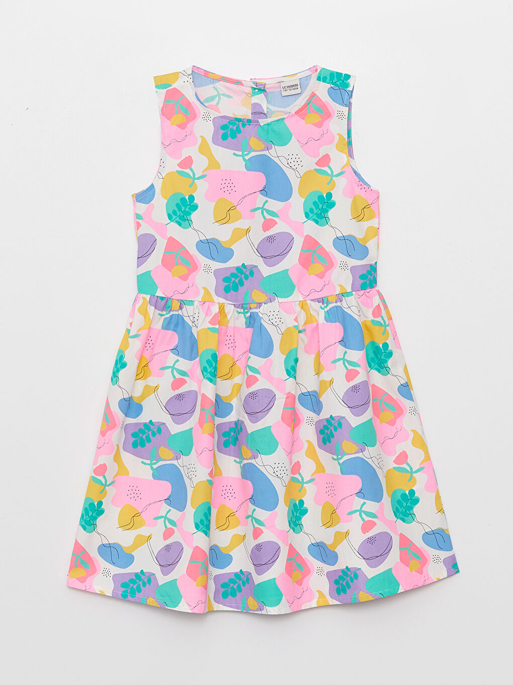 Ekru Bisiklet Yaka Desenli Kız Çocuk Elbise