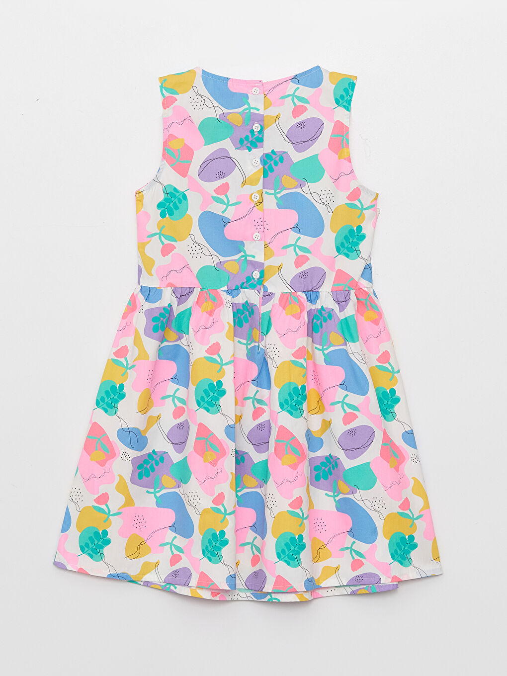 Ekru Bisiklet Yaka Desenli Kız Çocuk Elbise-1